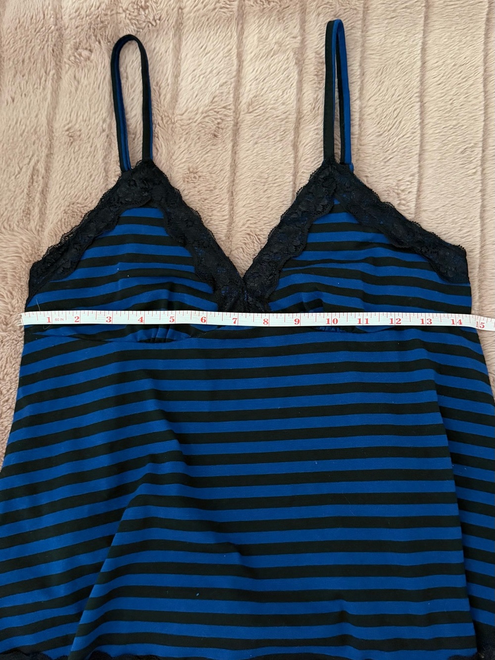 Striped Blue & Black Lace Cami Babydoll Style - Picture 2 of 5